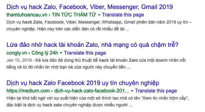 Dịch vụ hack Zalo