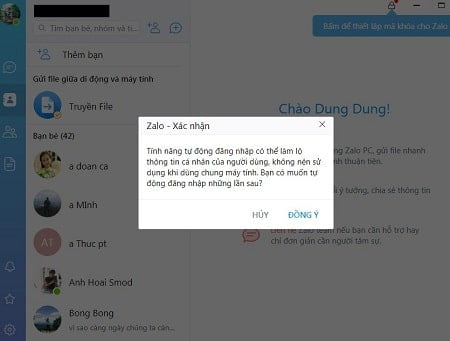 Thông báo đăng nhập Zalo trên máy tính