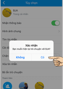 Xác Nhận Có để bỏ chế độ ẩn Zalo
