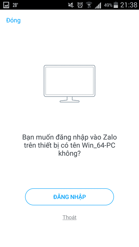 Xác nhận đăng nhập Zalo trên máy tính bằng điện thoại