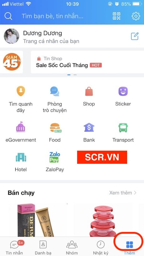 Bấm vào hình 4 ô vuông