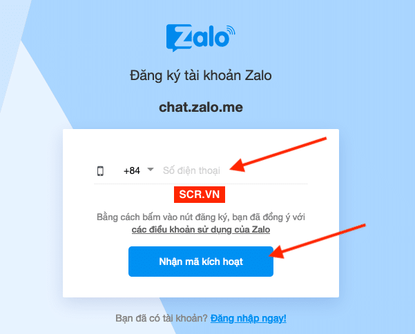 Chọn số điện thoại tạo tài khoản