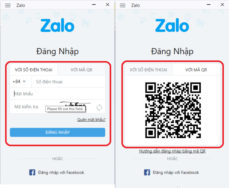 Giao diện đăng nhập Zalo trên máy tính