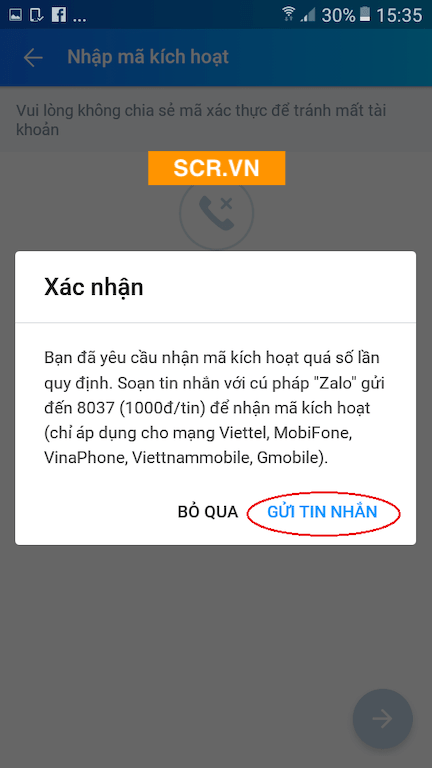 Kích hoạt bằng SMS