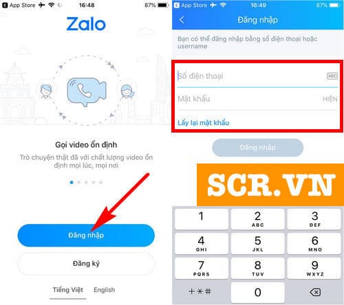 Đăng Nhập Zalo iphone