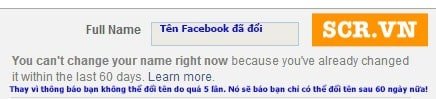 Báo đổi tên FB thành công