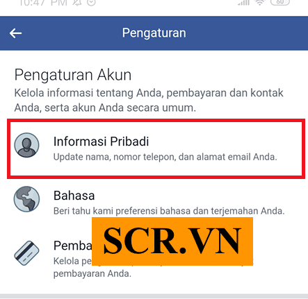 Bấm Informasi Pribadi