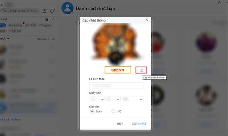 Bạn nhấp Cập nhật tên hiển thị.