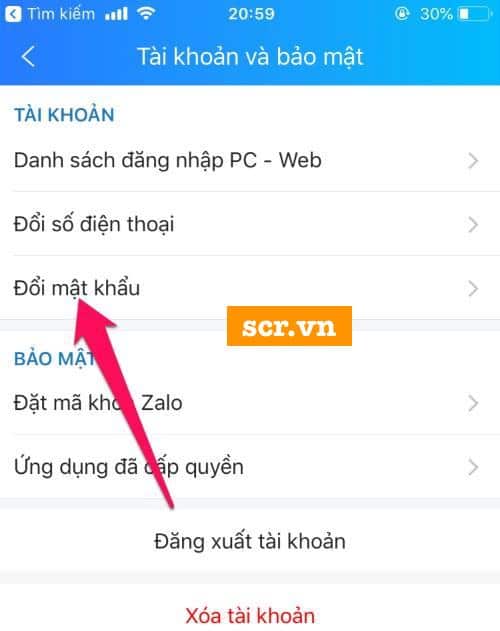 Chọn Đổi Mật Khẩu