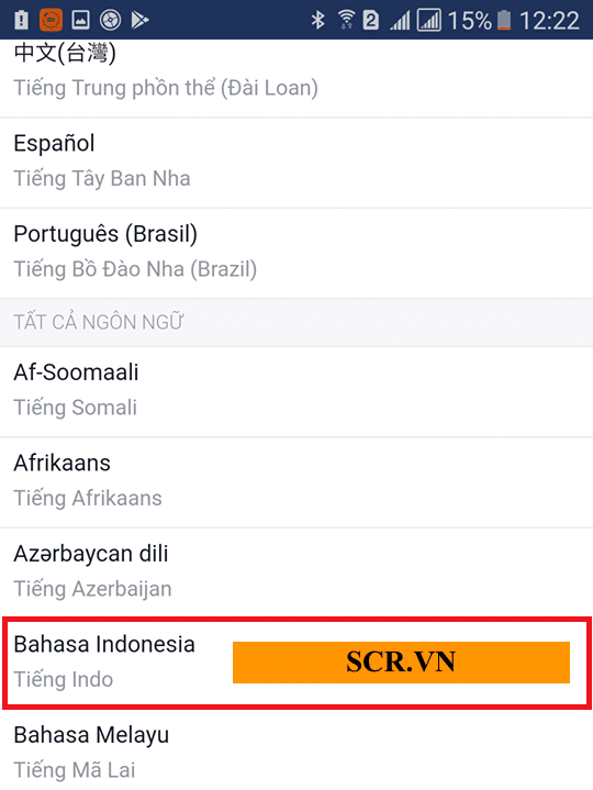 Chọn Bahasa Indonesia