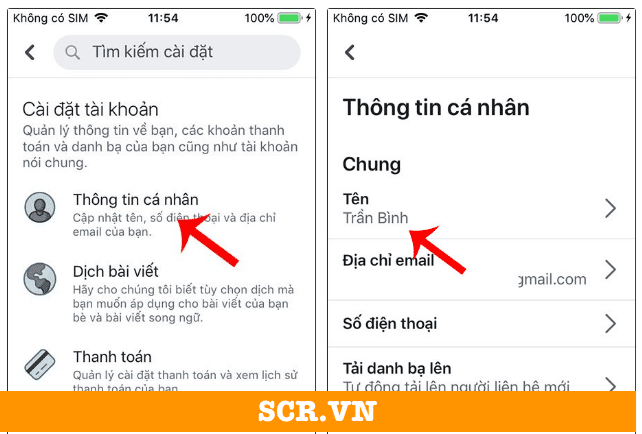 Chọn Thông tin cá nhân