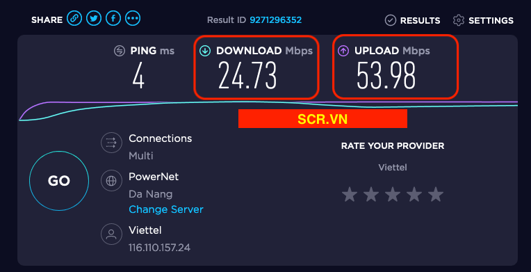 KẾT QUẢ ĐO TỐC ĐỘ MẠNG SPEEDTEST TRÊN MÁY TÍNH