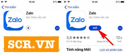 Mở Zalo trên App store