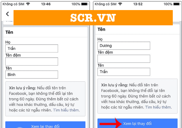 Nhập tên mới cho Facebook