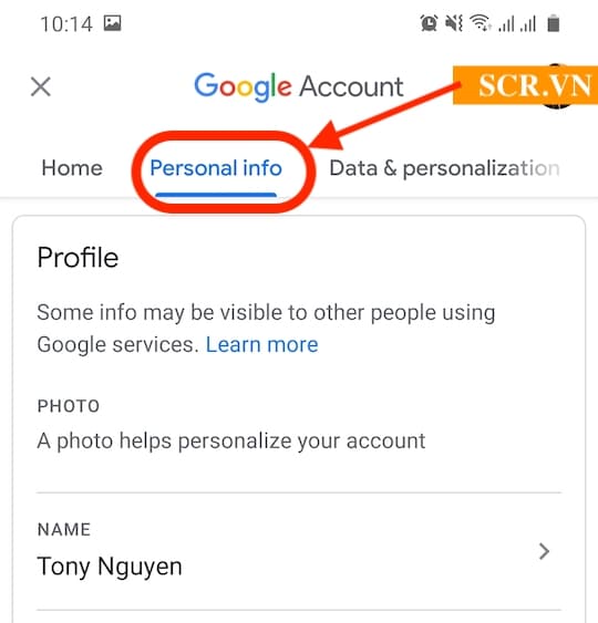Chọn Personal Info