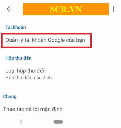 Quản lý tài khoản Google của bạn” (Manage your Google Account).