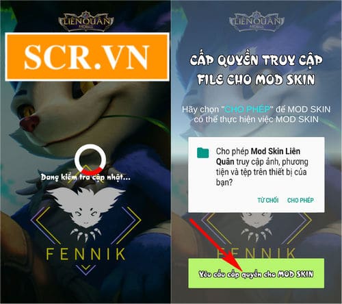 Yêu cầu cấp quyền cho Mod Skin