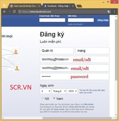 Điền thông tin đăng ký