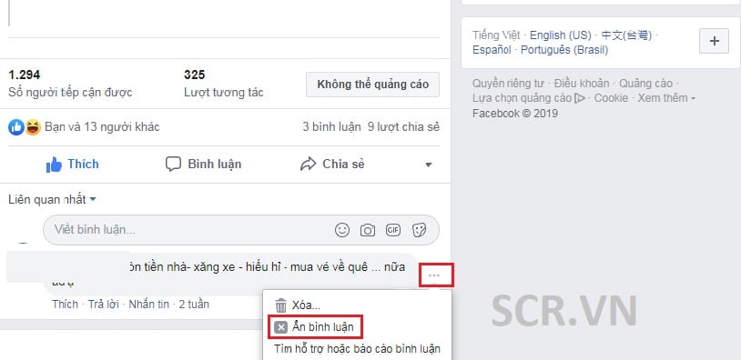 Ẩn Bình Luận Facebook Bằng Cách Thủ Công