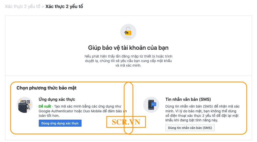 2 Lựa chọn Xác thực 2 yếu tố