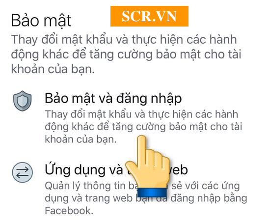Chọn Bảo mật và đăng nhập trên iphone