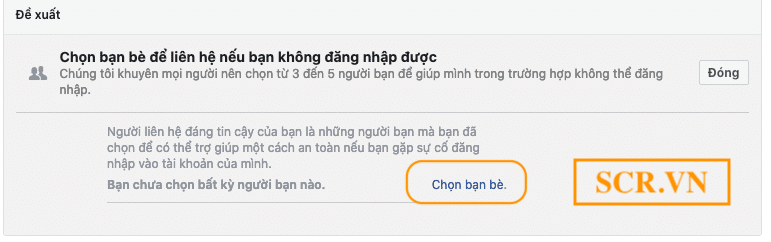 Chọn bạn bè liên hệ khôi phục