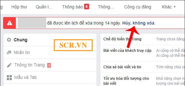 Hủy, không xóa trang facebook