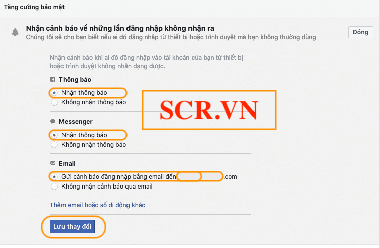 Nhận cảnh báo đăng nhập FB