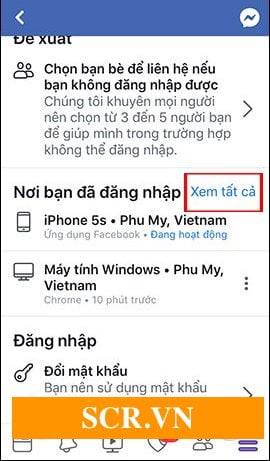 Nơi bạn đã đăng nhập trên điện thoại