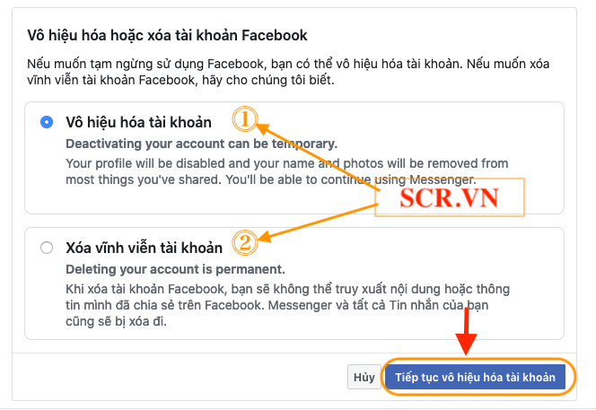 Vô hiệu hóa hoặc xóa tài khoản Facebook