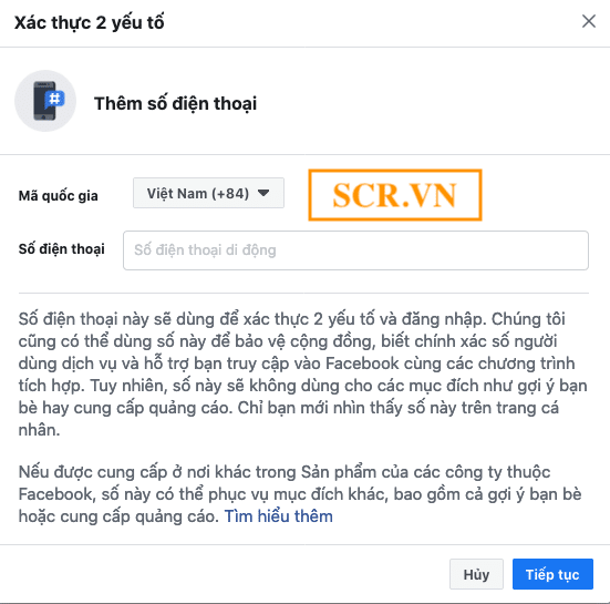 Xác thực 2 yếu tố SMS điện thoại