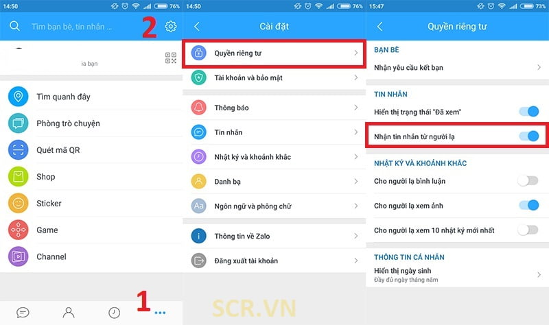 dùng zalo Chặn tin nhắn từ người lạ