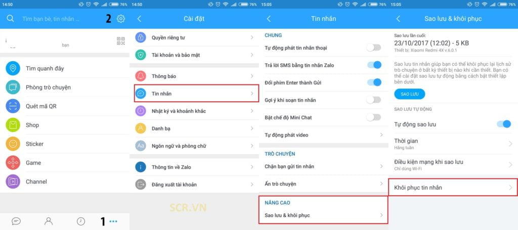sử dụng zalo Sao lưu tin nhắn