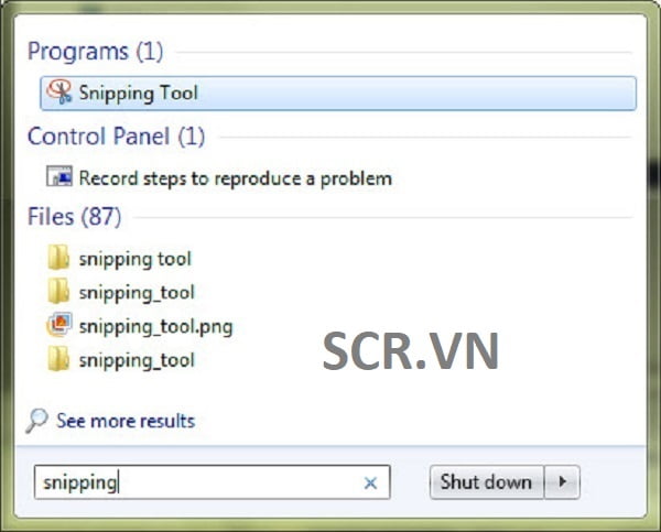 mở snipping Tool