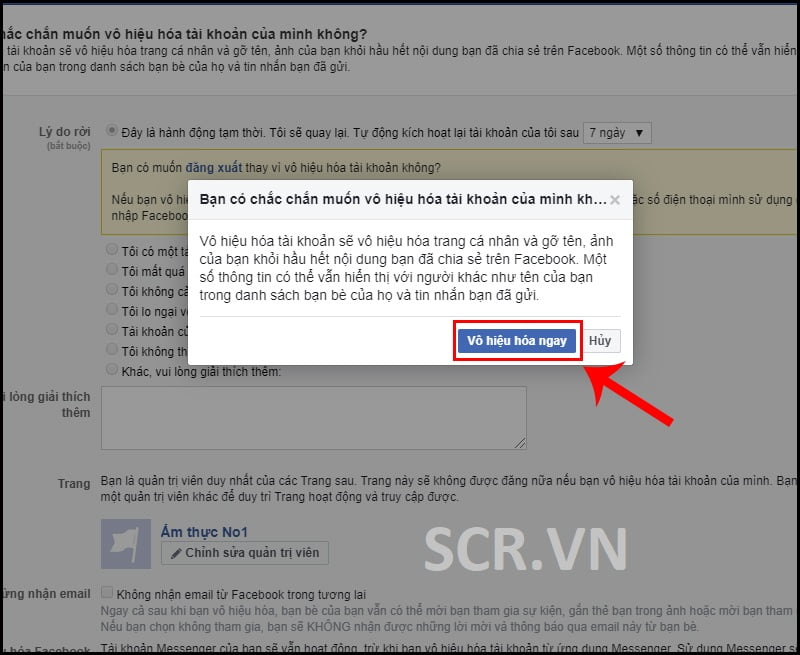 Xác nhận vô hiệu hóa tài khoản