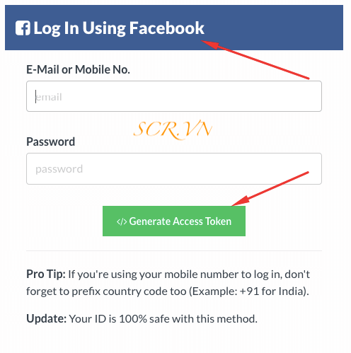 Đăng nhập thông tin tài khoản Facebook