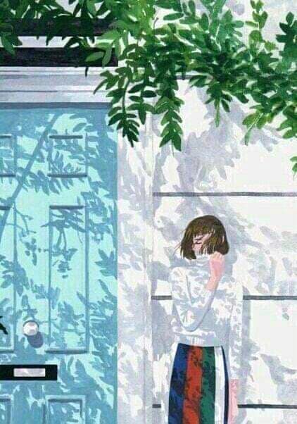 ảnh nền cô gái đừng ngoài cửa