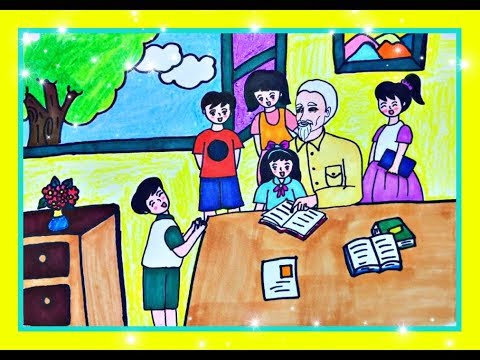 Tranh vẽ Bác Hồ dạy học cho trẻ em