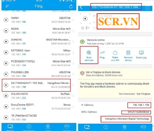 Phần mềm Fing tìm hack camera
