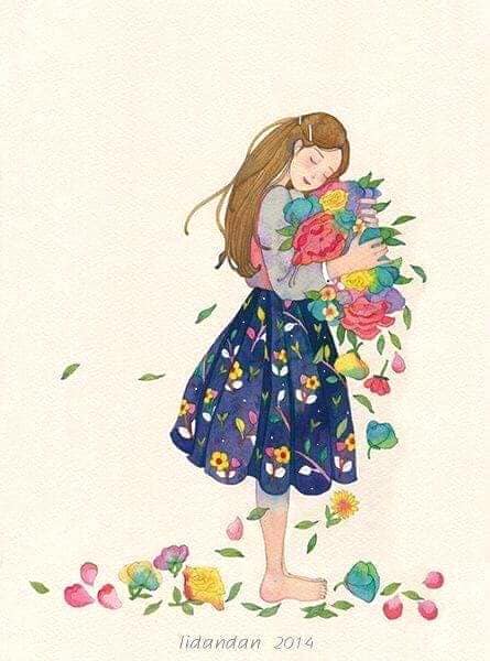 hình nền cô gái ôm hoa