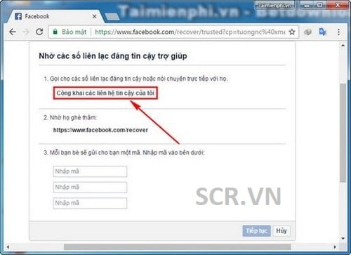 Các bạn hãy click vào Công khai các liên hệ tin cậy của tôi.