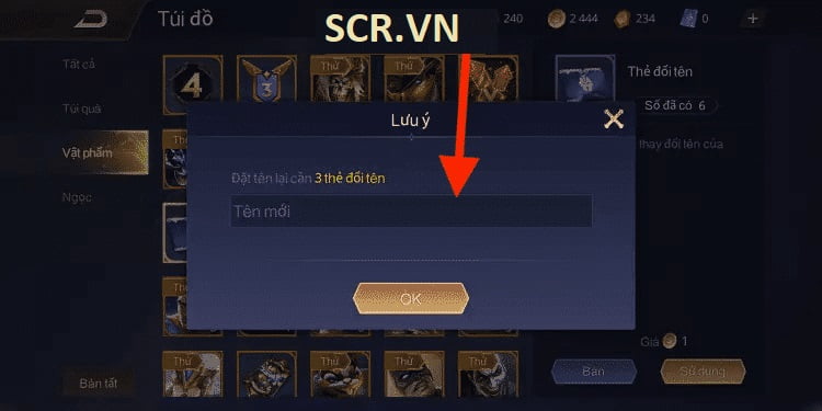 Đặt tên mới cho tài khoản Liên Quân Mobile của bạn, mỗi lần sẽ tốn số lượng Thẻ đổi tên khác nhau