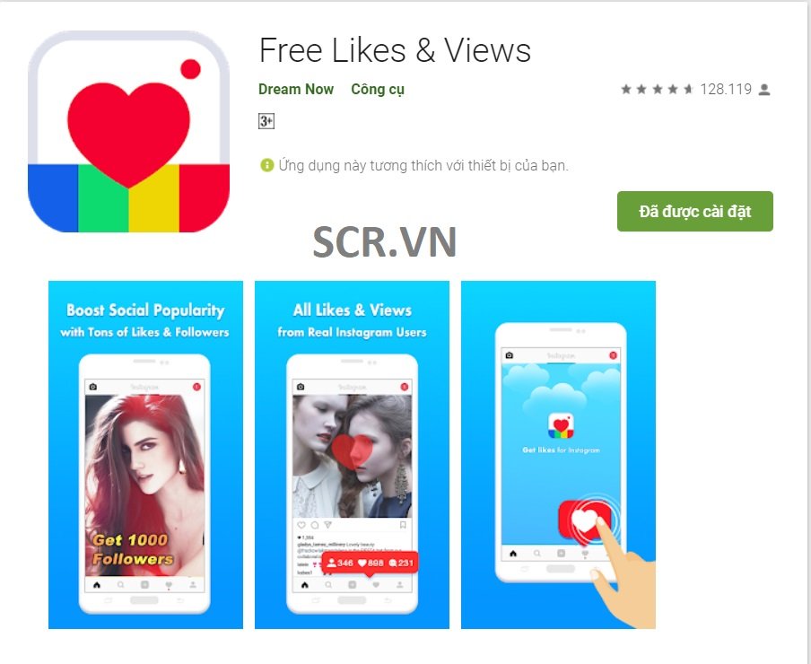 Ứng dụng Free Likes cho Insta