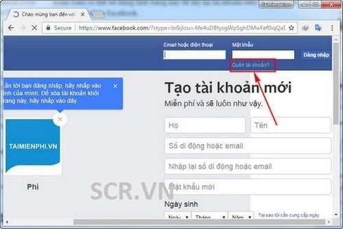Nhấn quên mật khẩu