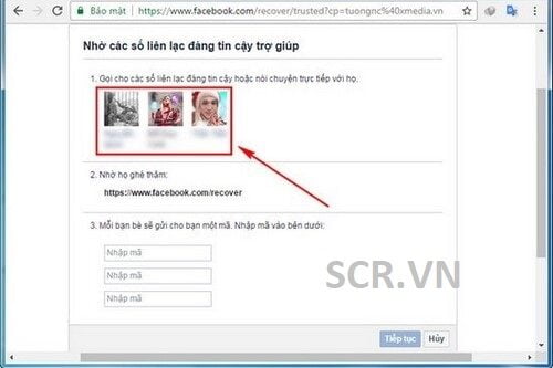 Các bạn bè trong danh sách liên hệ tin cậy sẽ xuất hiện