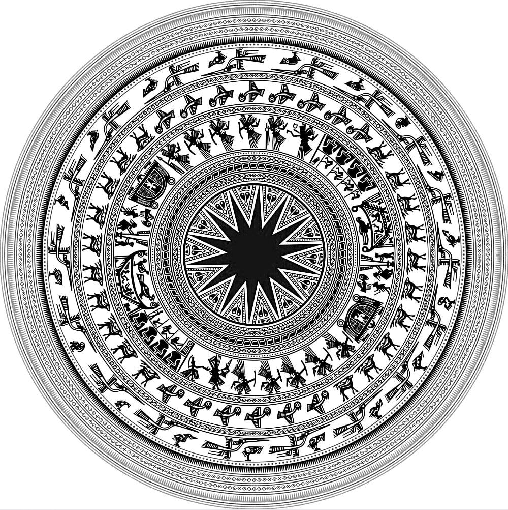 Hình ảnh trống đồng màu trắng đen