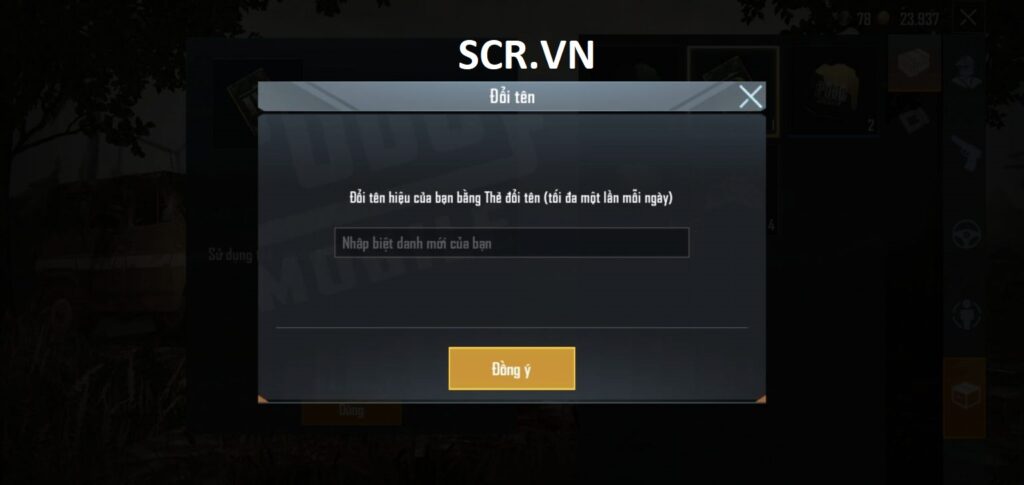 Nhập tên kí tự đặc biệt Pubg vào và nhấn đồng ý.