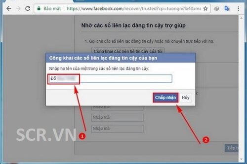 Nhập tên một trong người bạn trong số những liên hệ đáng tin cậy
