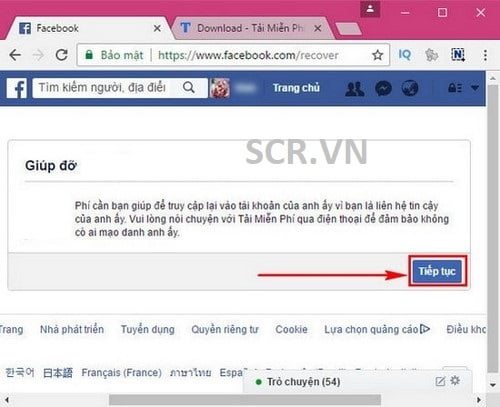 Tại đây bạn ấn Tiếp tục