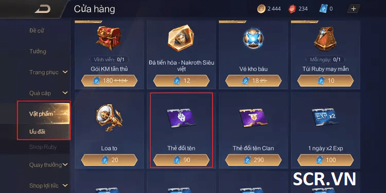 Thẻ đổi tên được bán trong shop
